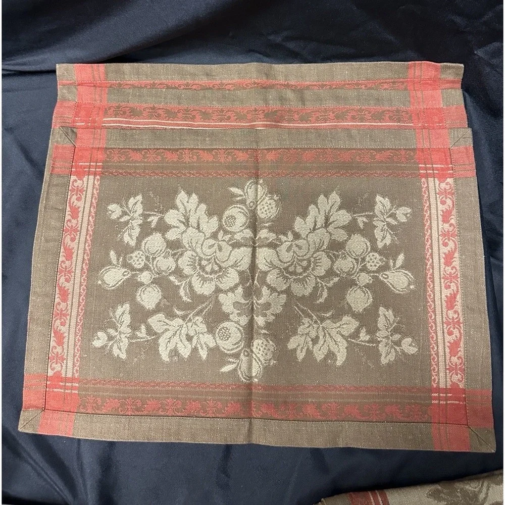 Set Of 3 Williams Sonoma Nappenons Jacquard Antique Floral Placemats & Napkin